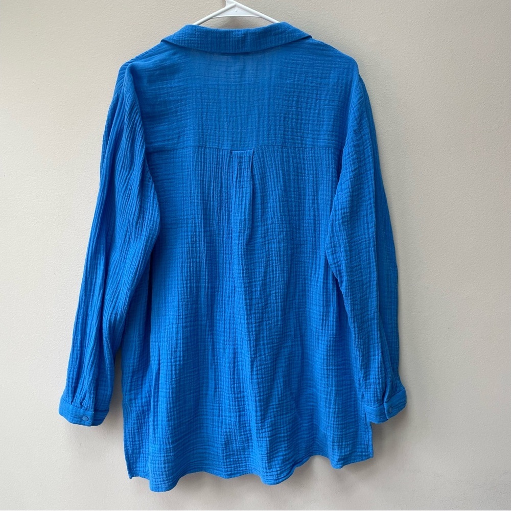 Eileen Fisher 100% Organic Blue Cotton Lofty Gauze Classic Collar Shirt Size M - Picture 6 of 6